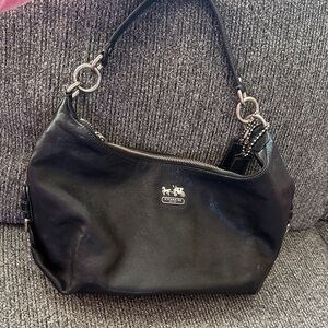 Coach Black Leather Shoulder Bag with Silver Details